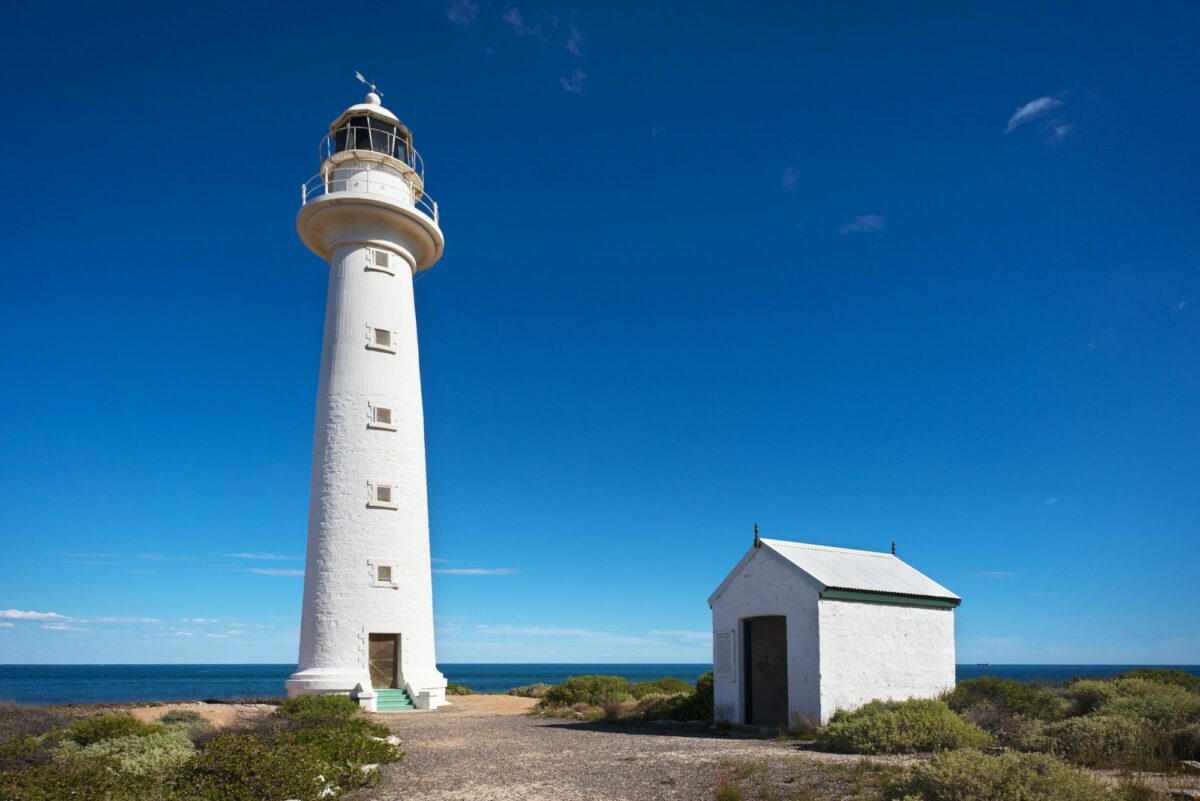 Australia Whyalla white lighthouse on a headland overlooking the coast