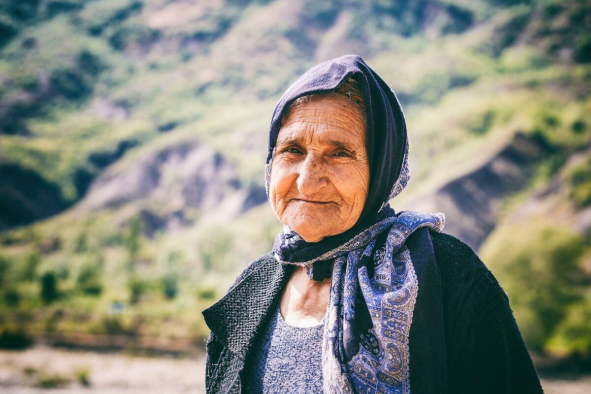 Azerbaijan Lahij Portrait of old woman living in the oldest building