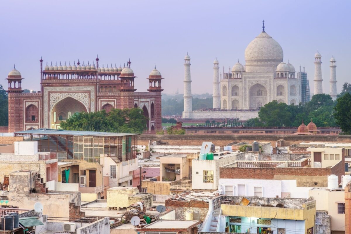India Taj Mahal aerial view