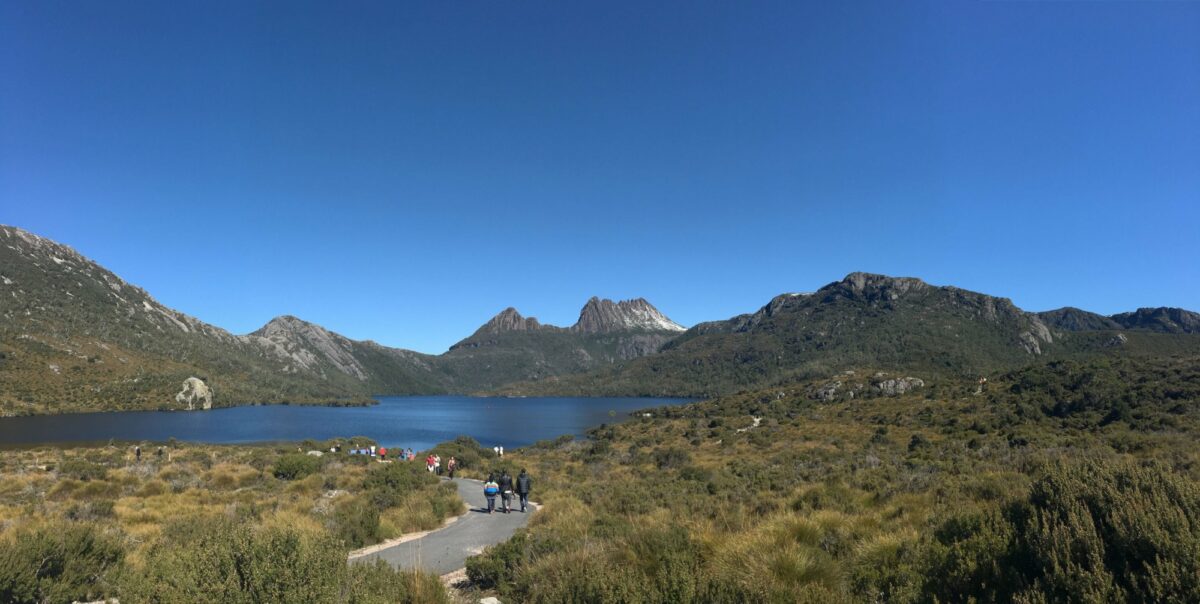 Landscape view of Cradle Mountain Lake St Clair National Park Tasmania Australia