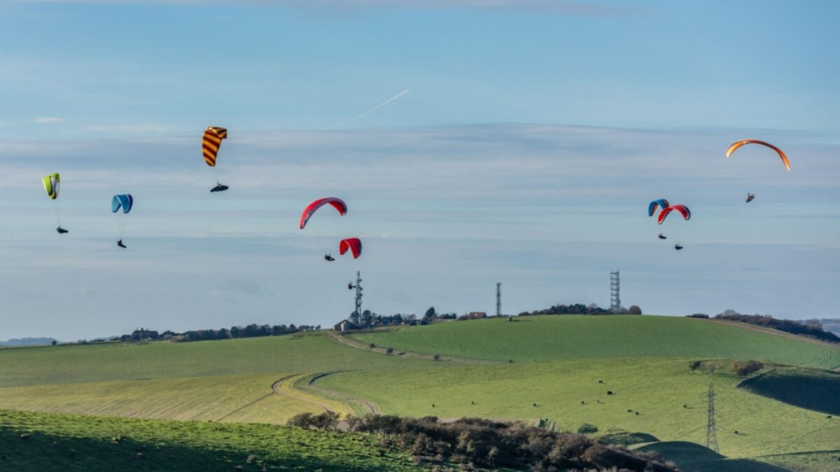 Paragliders over Devils Dyke South Downs Way