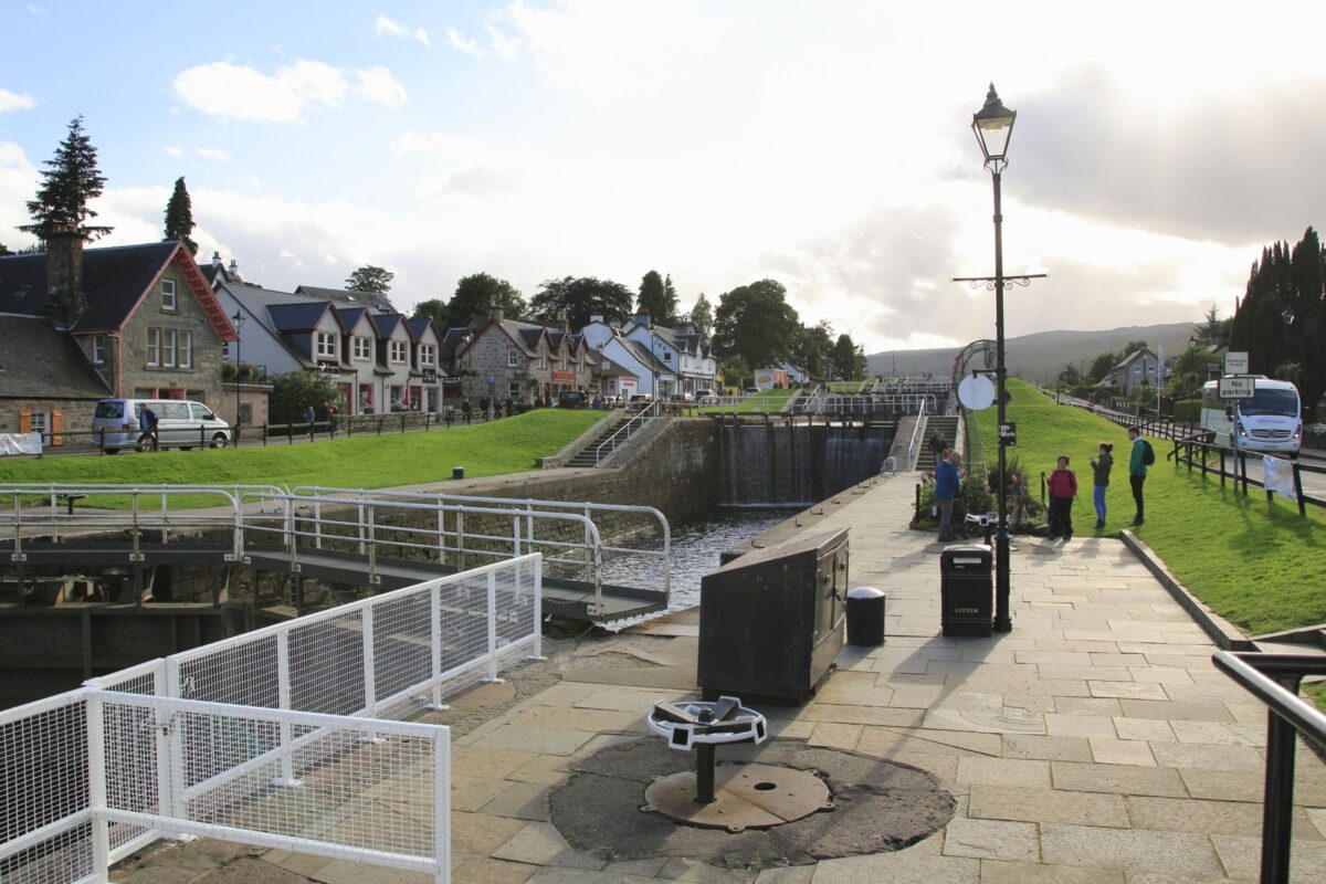 Scotland Neptunes Staircase Fort William Caledonian Canal with Ships and Watergate