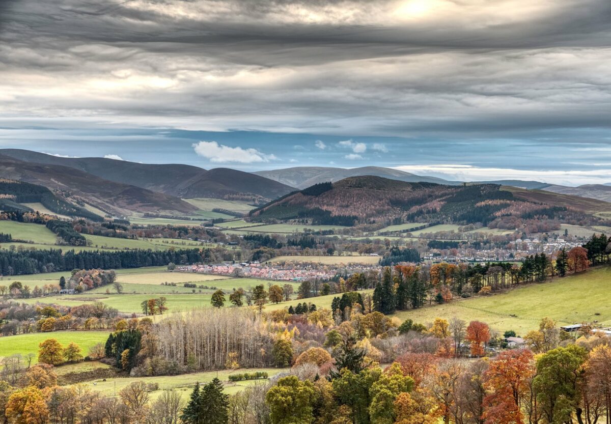 Scotland borders Peebles and Glentress forest in Autumn fading to winter