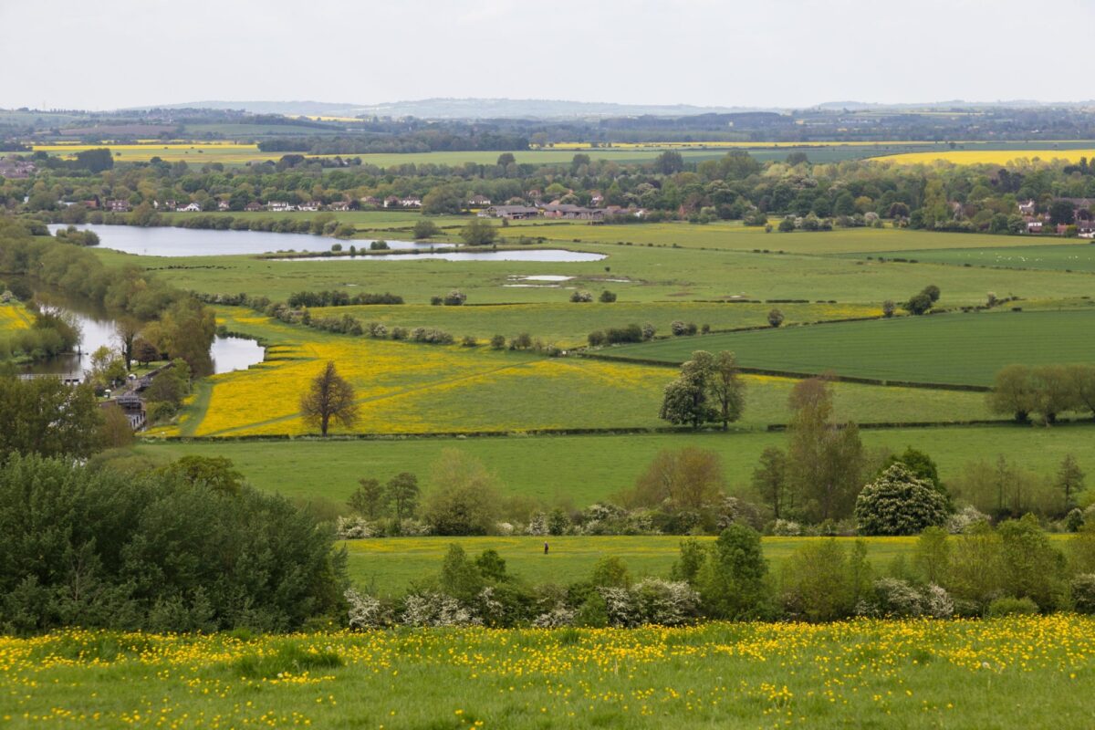 South Oxfordshire countryside with River Thames looking from Wittenham Clumps england UK