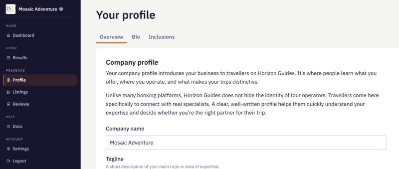Admin profile