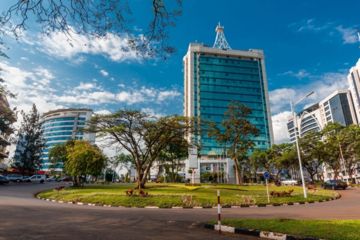 Rwanda Kigali Pension Plaza and surrounding buildings at the city centre roundabout